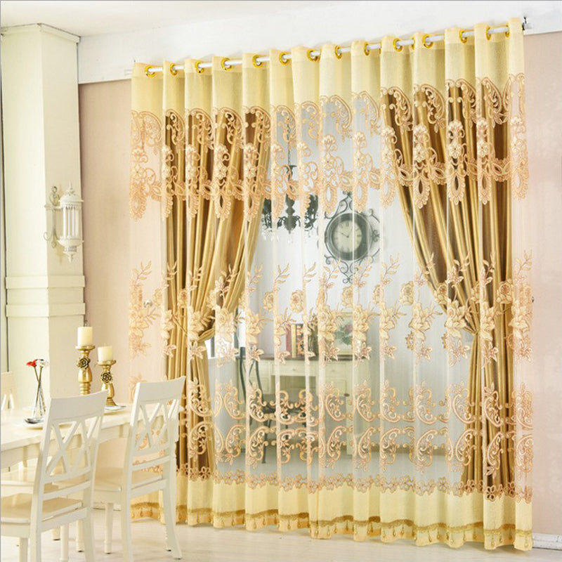 Heat Insulation Feature Jacquard Technics Polyester Material Plant Pattern Curtain Sets