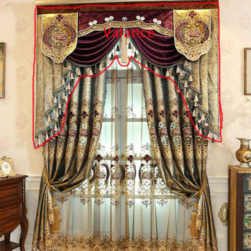 Gorgeous Luxury Golden Embroidered Shading Cloth 2 Panels Decorative Blackout Curtain Drapes Valance