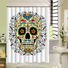 3D Skull with Plants Printed Polyester White Shower Curtain