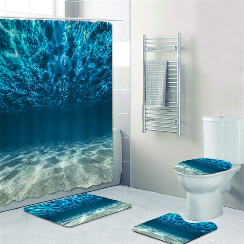 Waterproof and Mildewproof 3D Sea Print Polyester Shower Curtains with Hooks