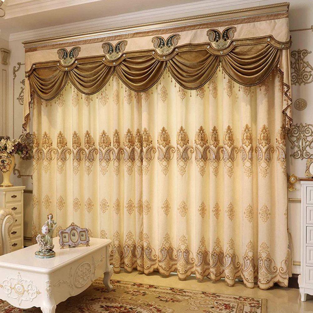 Luxury Elegant Embroidered Shading Curtains Sheer Yellow Blackout Curtain for Living Room Bedroom Custom 2 Panels Drapes