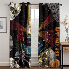 Halloween Skull Pumkin 3D Printed Blackout Decoration Window Shading Curtains Custom 2 Panels Drapes