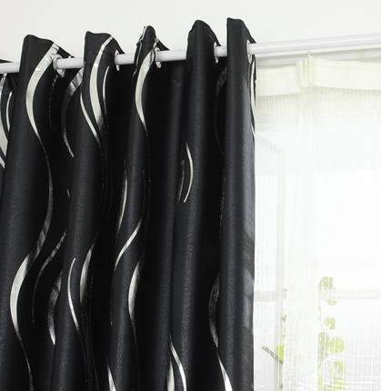 Contemporary Concise Black with White Wave Printing Blackout Custom Curtain