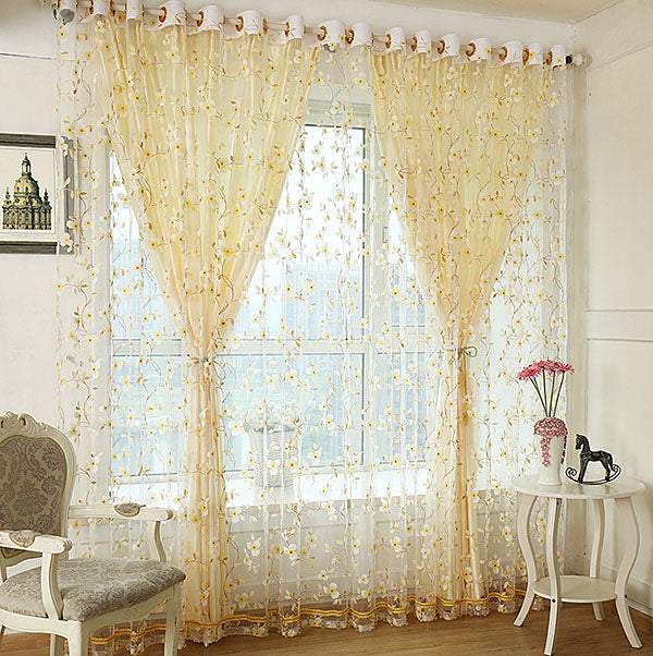 Decoration Fresh Style Flower Printing Shading Cloth and Sheer Curtain Sets