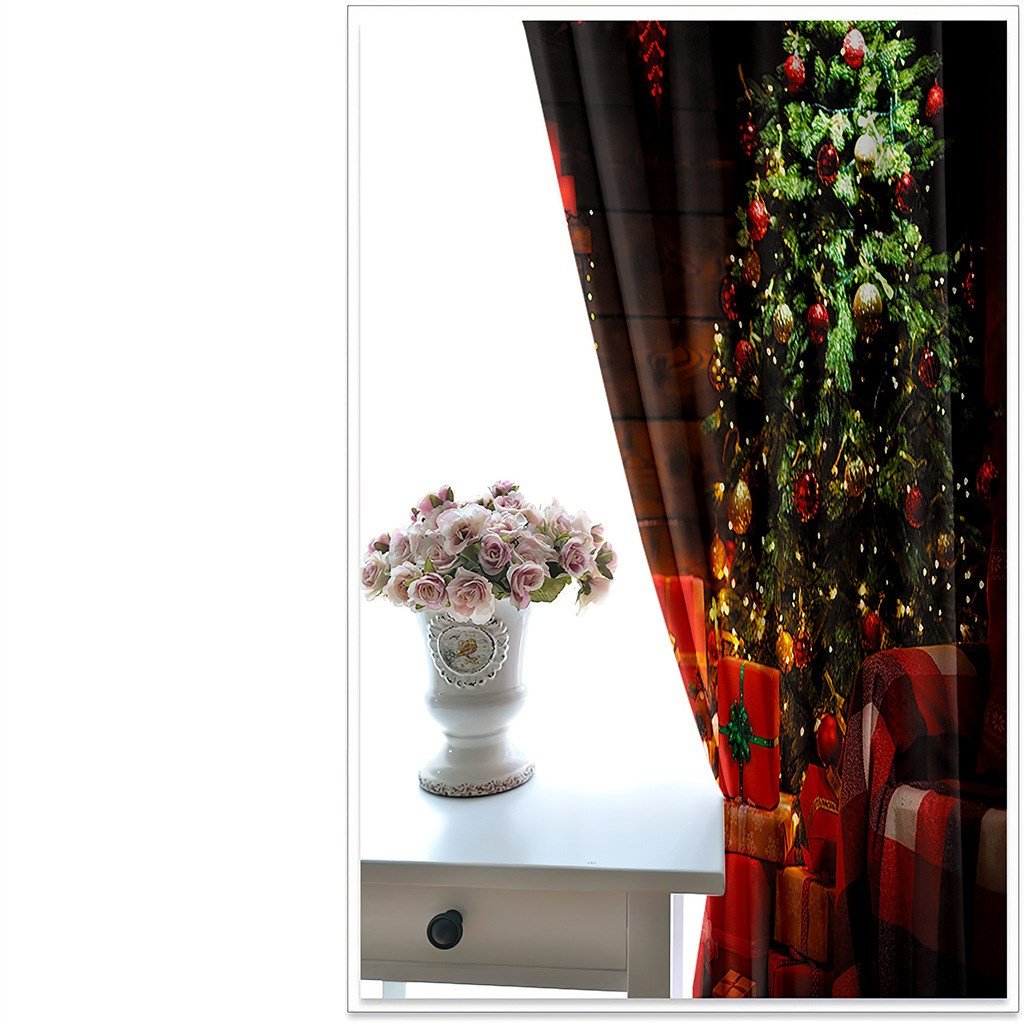 Christmas Gift 3D Window Curtains Santa Claus and Christmas Tree Print Blackout Curtains for Living Room Bedroom Window Drapes Chirstmas 2 Panels Set