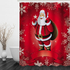 Red Santa Printing Christmas Theme Bathroom 3D Shower Curtain Waterproof