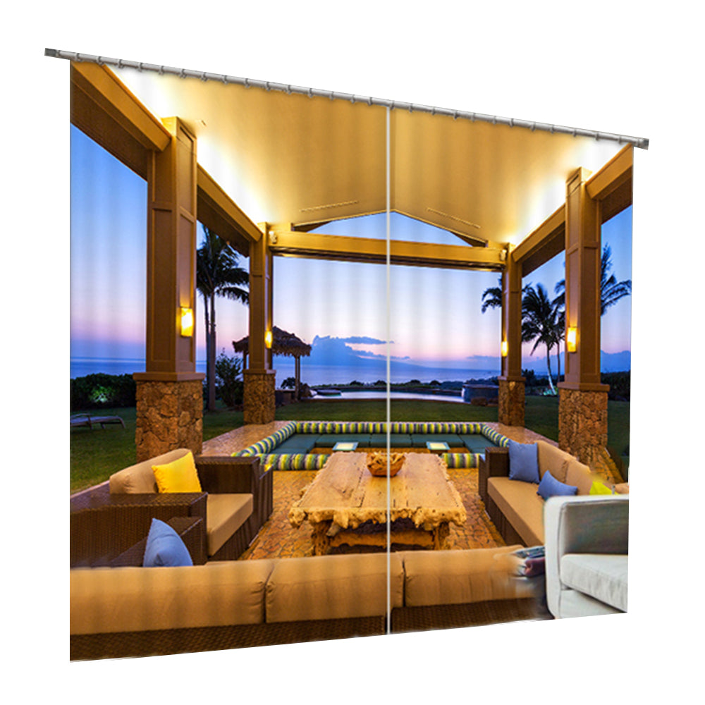 3D Luxurious Open-air Pavilion Printed Polyester Decoration and Blackout 2 Panels Custom Curtain