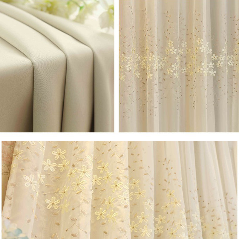 Window Curtains Rustic Floral Embroidery Sheer and Beige Shading Cloth Sewing Together Curtain Sets