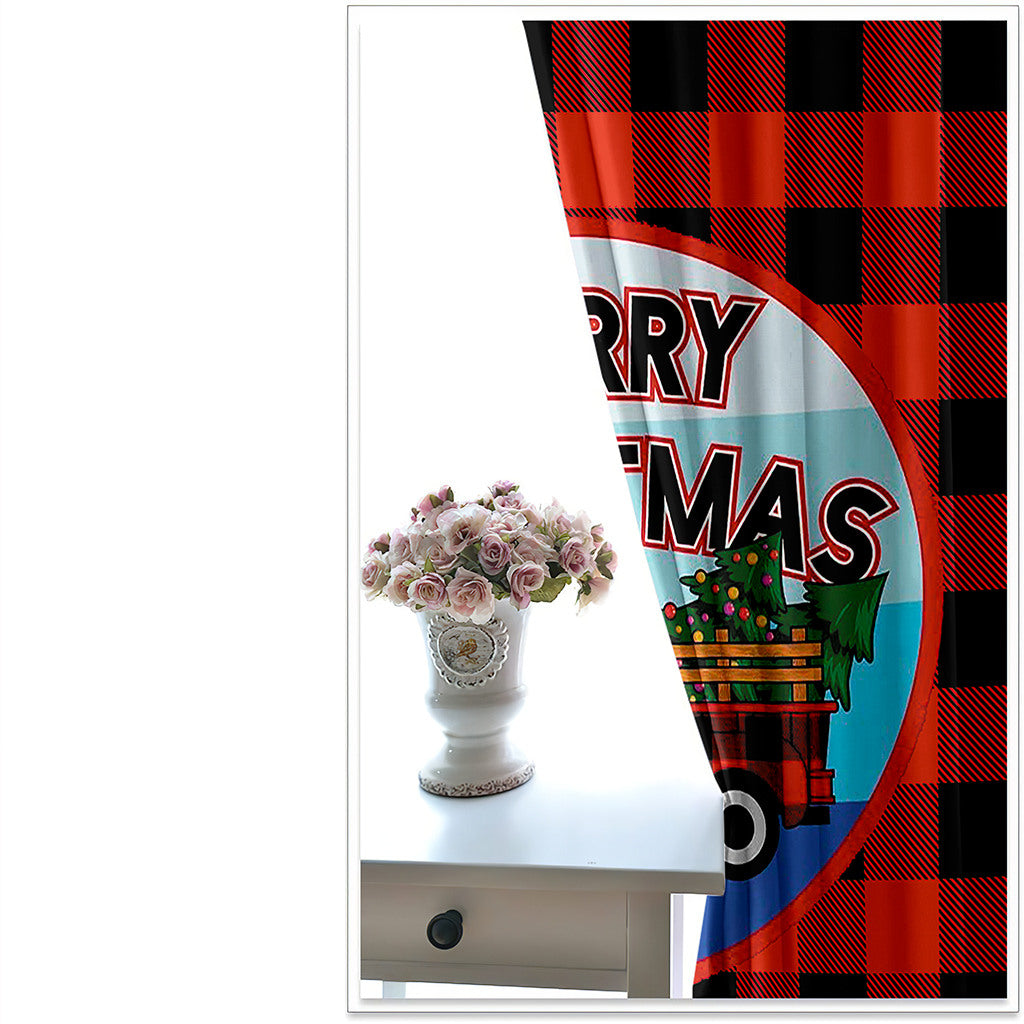 Plaid Christmas Curtains Car Red and Black Home Decor Grommet Window Curtain Panels for Kitchen Living Room Bedroom Window Treatment Drapes