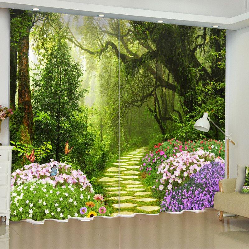 3D Charming Forest and Purple Flowers Printed Natural Scenery Custom Curtain