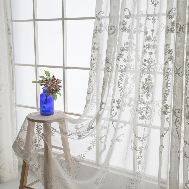 Elegant and Noble Fancy White Embroidery Custom Sheer Curtains for Living Room Bedroom