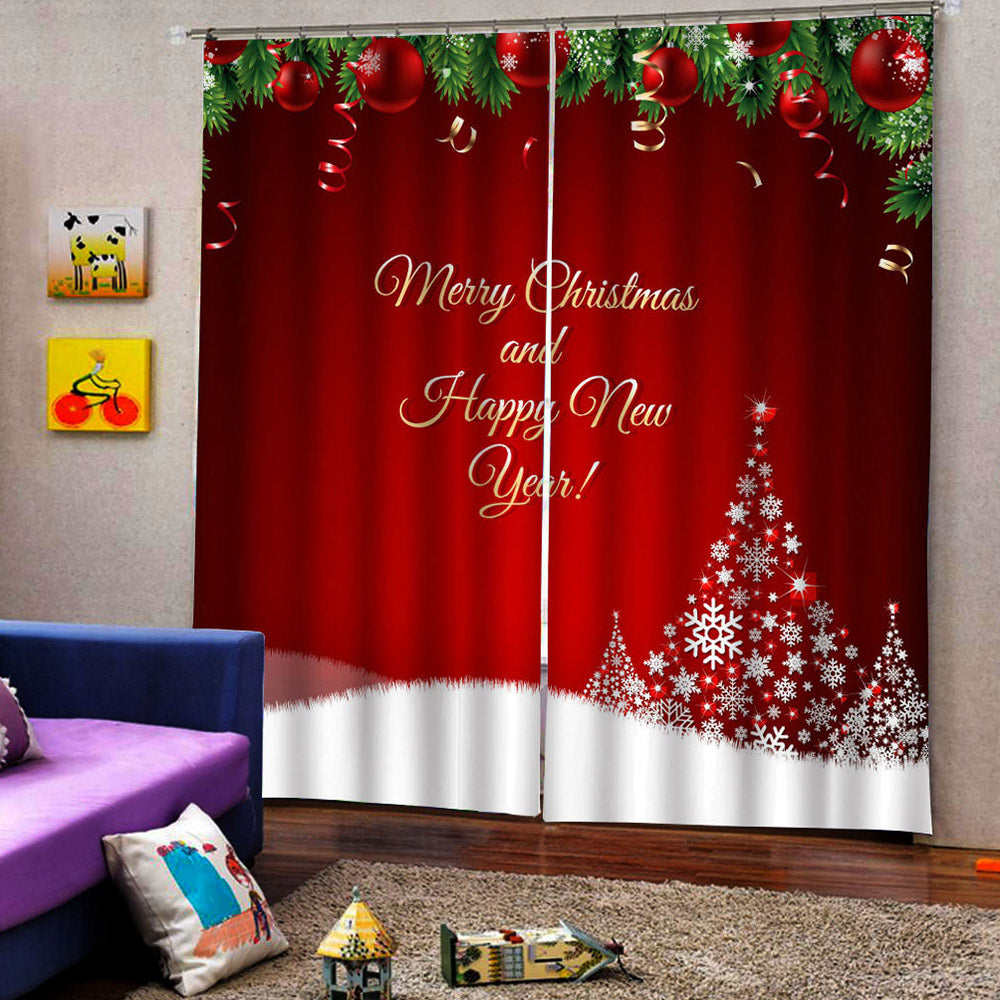 Christmas 3D Printed Window Curtains Decoration Red Polyester Blackout Custom 2 Panels Drapes for Living Room Bedroom No Pilling No Fading No off-lining