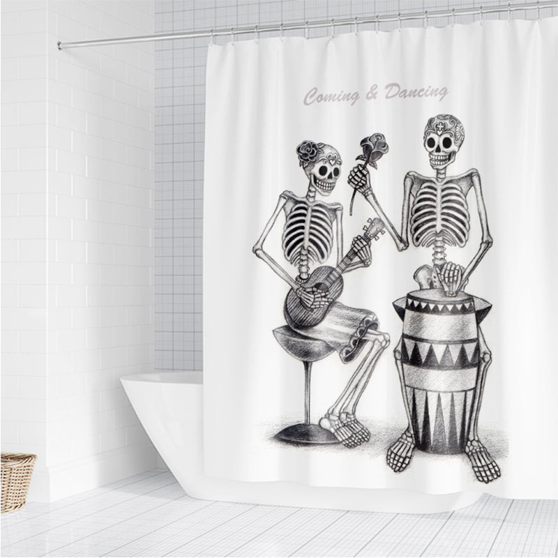 Halloween Skeletons 3D Shower Curtain White Window Curtains for Halloween Decorations Theme Decor Props Bathroom Polyester Waterproof Mouldproof