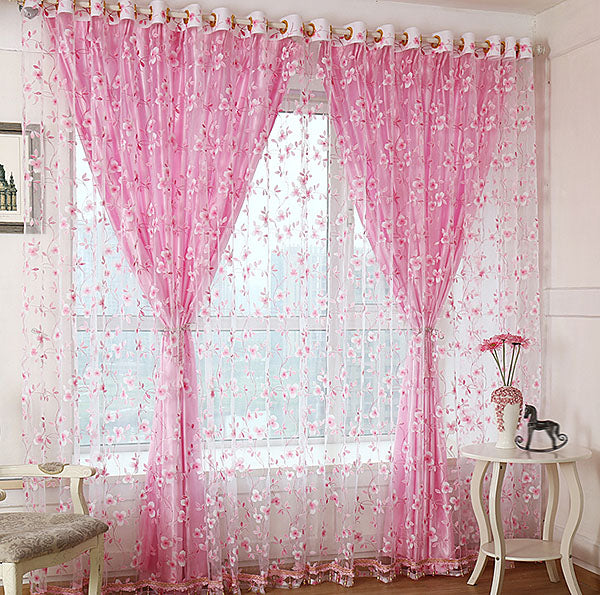 Decoration Fresh Style Flower Printing Shading Cloth and Sheer Curtain Sets in Stock