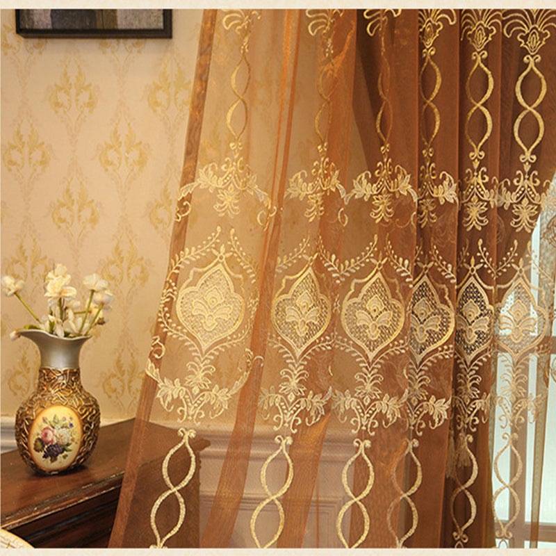 European Linen Window Curtains Double Embroidery Curtain Sets Sheer and Lining Blackout Curtains for Living Room Bedroom Decoration