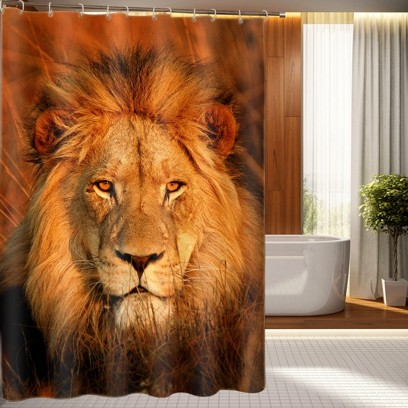 3D Lion Printed Polyester Light Brown Bathroom Shower Curtain