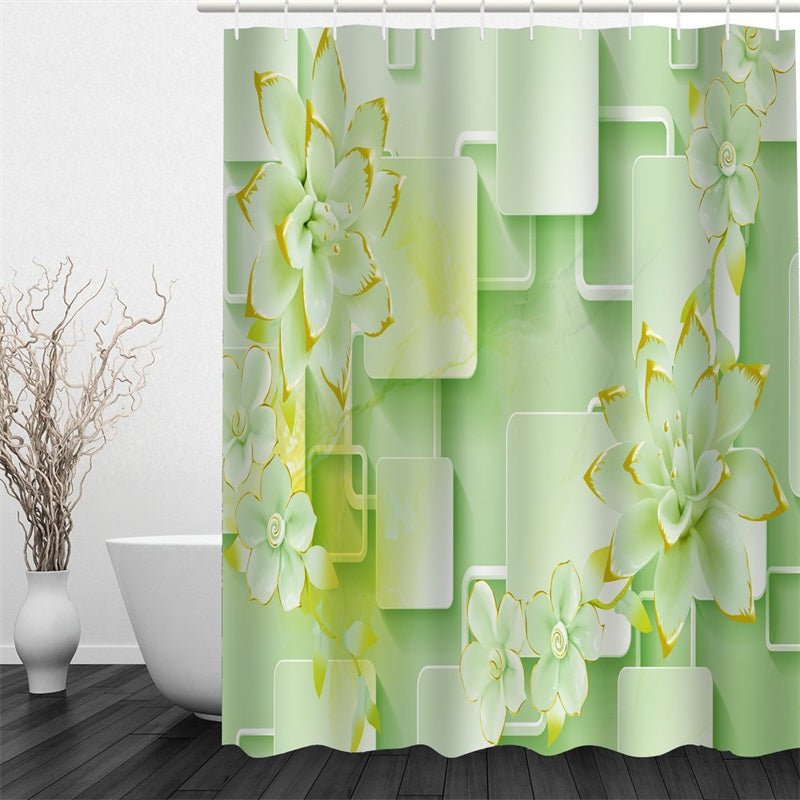 Light Green Magnolia Pattern Polyester Waterproof and Eco-friendly 3D Shower Curtain