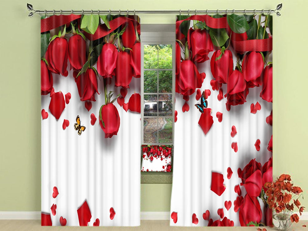 3D Romantic and Fresh Red Roses High Quality Blackout Custom Curtains for Living Room and Bedroom