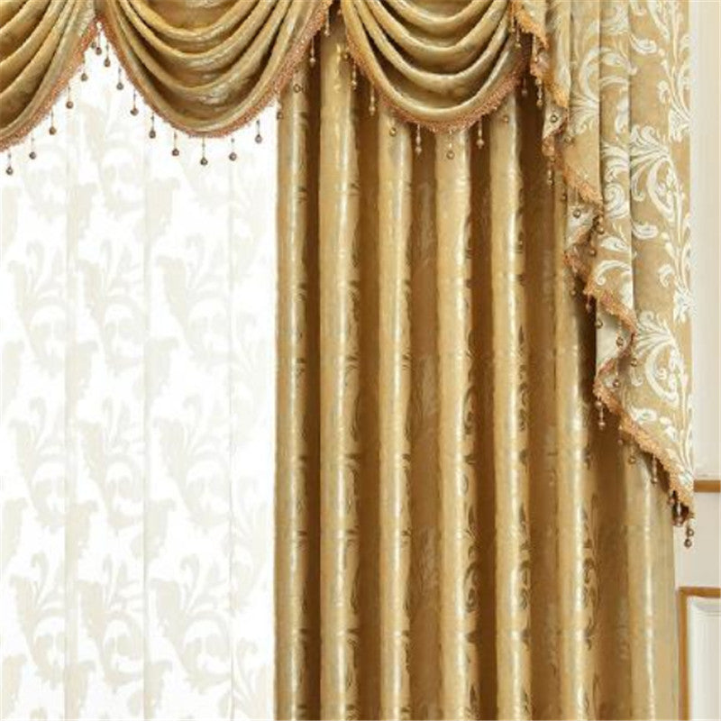 Luxury Pure Golden Blackout Curtains Jacquard Shading Window Curtains Valance for Living Room Bedroom Decoration Custom 2 Panels Drapes Shading Rate 80%