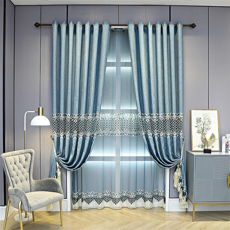 Blue Embroidery Sheer Curtains Voile Curtains Noble and Elegant for Living Room Bedroom Decoration Custom 2 Panels Drapes Breathable Drapes