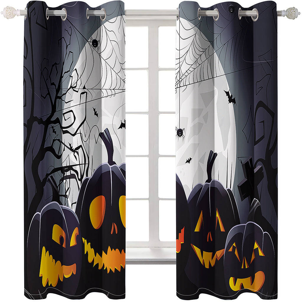 3D Printed Curtains Halloween Pumkin Moon Blackout Decoration Window Shading Curtain Custom 2 Panels Drapes