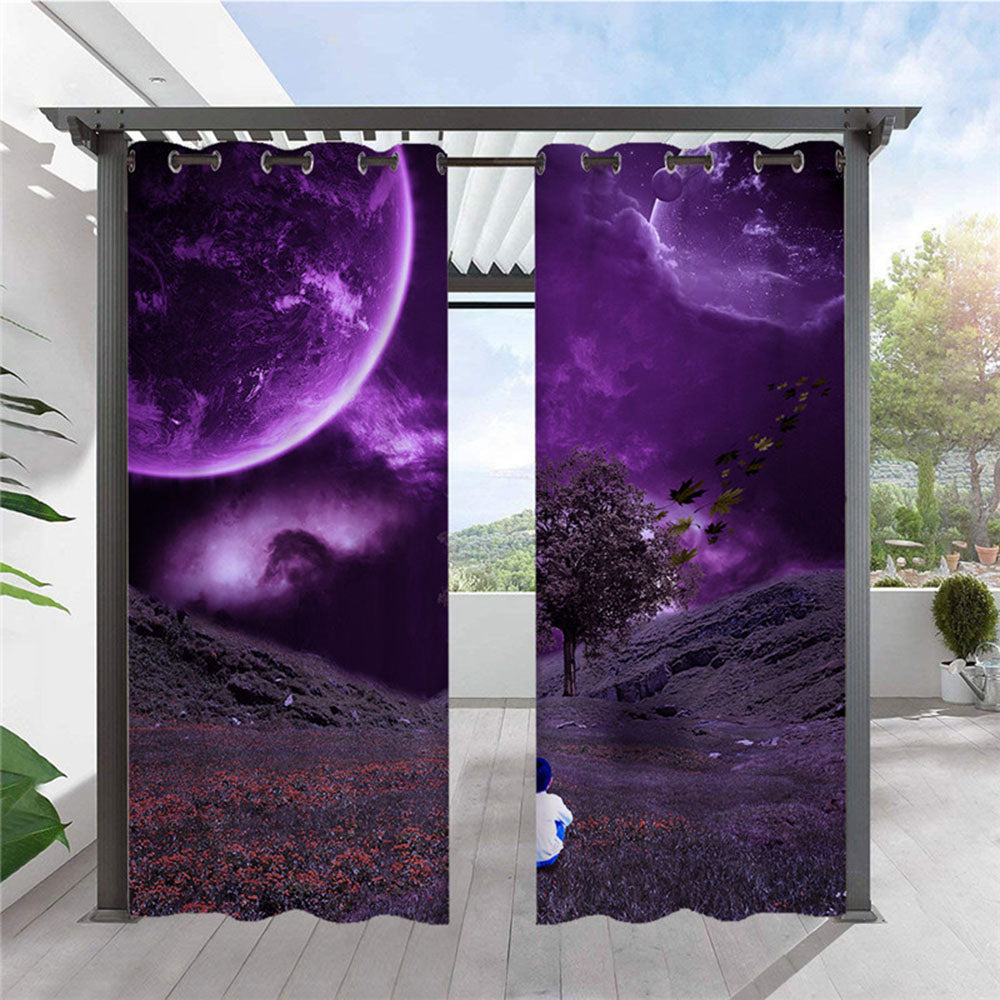 Modern 3D Purple Galaxy Outdoor Curtains Grommet Top Cabana Curtain Waterproof Sun-proof Heat-insulating Polyester 2 Panels