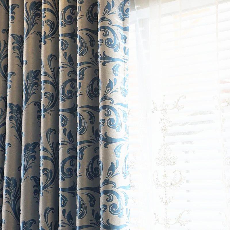 Modern Style Blackout Curtains Jacquard Shading Curtains Blue for Living Room Bedroom Window Decoration Custom 2 Panels Drapes Chenille