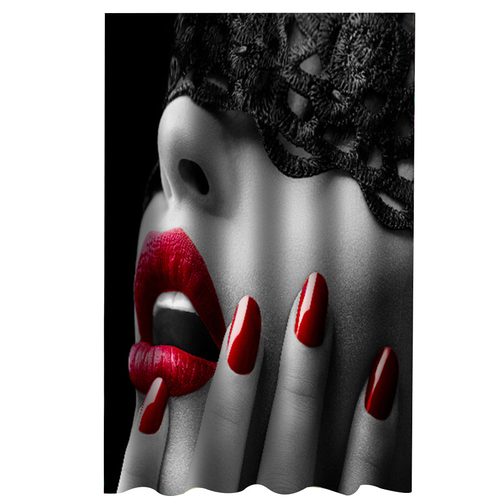 3D Sexy Girl with Red Lips Printed Polyester Bathroom Shower Curtain