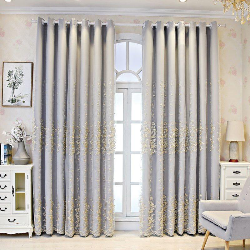 European Floral Rose Embroidery Curtain Sets Sheer and Lining Blackout Curtains Full Shading Double Curtains for Living Room Bedroom Decoration Ultraviolet-Proof No Pilling No Fading No off-lining