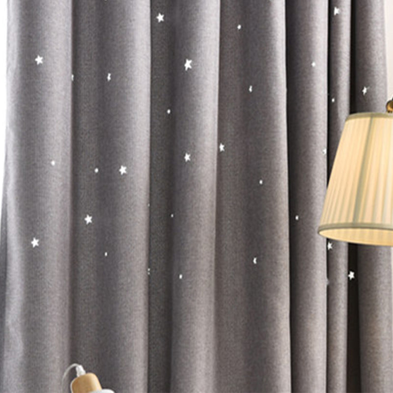 Decorative and Blackout Thick Polyester Hollowing Stars Korean Style 2 Panels Curtain