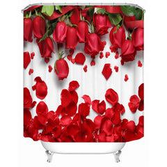 3D Shower Curtain Red Rose Bathroom Partition Shower Curtain Set Durable Waterproof Mildew Proof Polyester