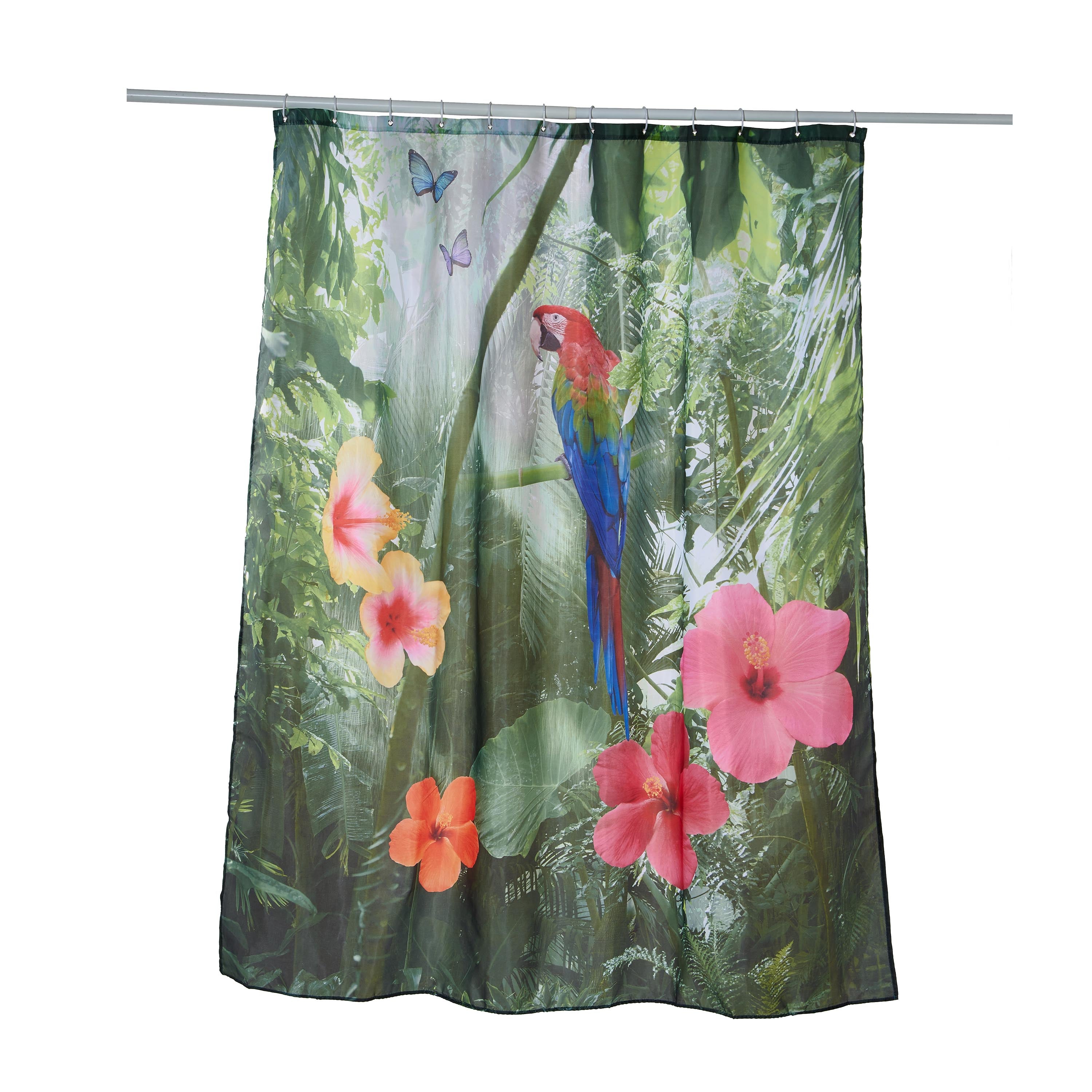 3D Parrot and Forest Printed Polyester Brown Bathroom Shower Curtain