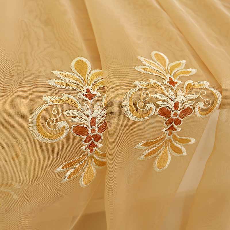 Elegant Embroidery Sheer Curtain Coffee Tulle for Living Room Bedroom Window Decoration Custom 2 Panels Drapes Breathable Voile