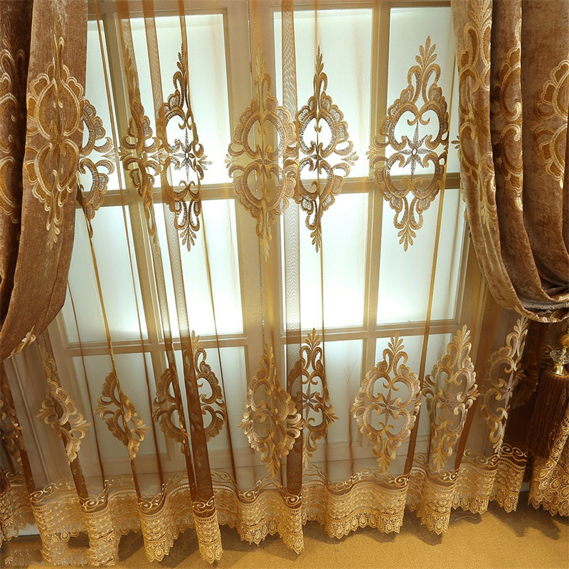 Elegant and Concise European Style 2 Panels Embroidered Flowers Sheer Curtain