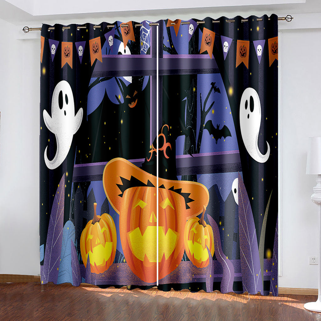 Halloween Pumkin 3D Printed Curtains Blackout Decoration Window Shading Curtain Custom 2 Panels Drapes