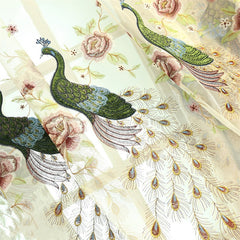 Elegant and Modern Embroidered Peacocks 2 Panels Living Room Sheer Curtain