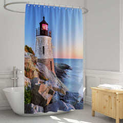 3D Shower Curtain Lighthouse Pattern Bathroom Partition Curtain Set Durable Waterproof Mildew Proof Polyester