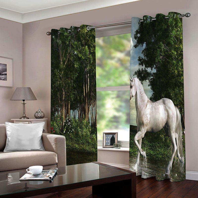 3D Blackout Curtains Horse in Forest Window Treatments Animal and Plant Print Curtains Panels for Living Room Bedroom Window Drapes 2 Panels Set Home Decorations