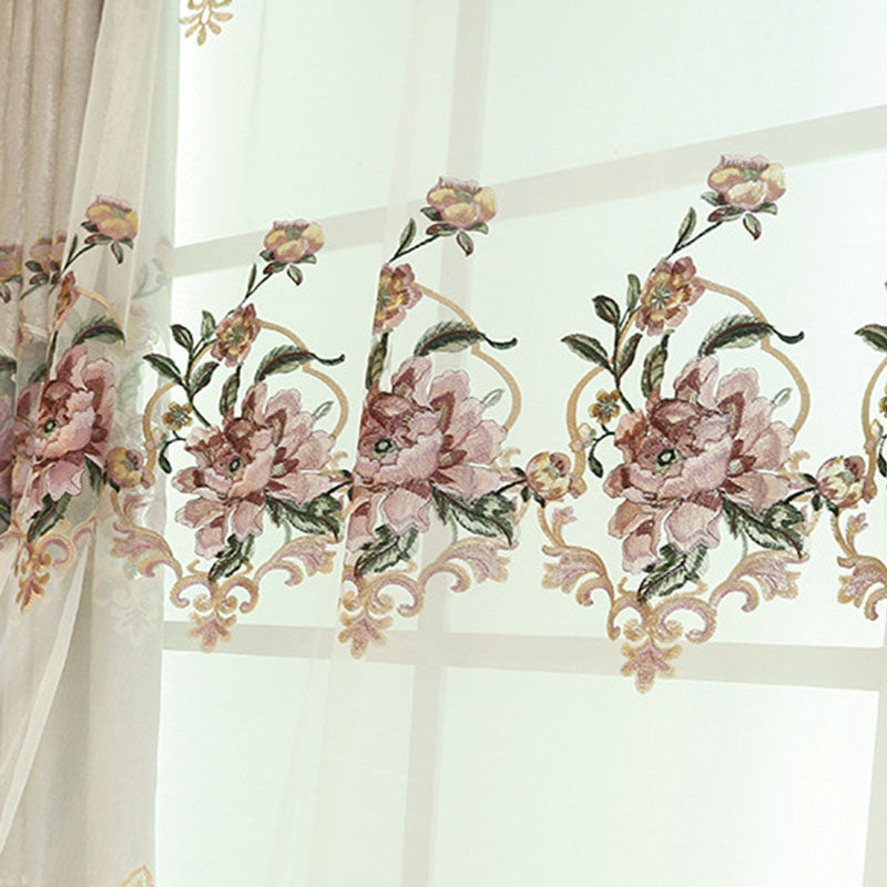 European Floral Blackout Curtains Noble and Elegant Valance Sheer Embroidered Chenille Window Custom Grommet Curtains Living Room Bedroom Decoration