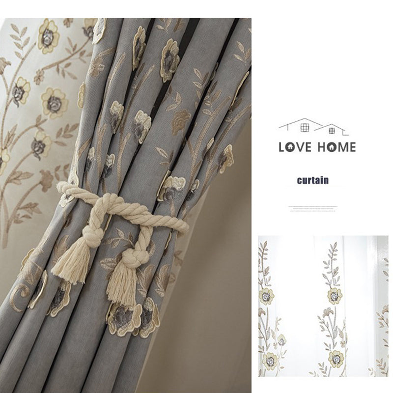 Modern Style Floral Sheer Curtains for Bedroom Living Room Decoration Custom 2 Panels Breathable Voile Drapes No Pilling No Fading No off-lining Polyester