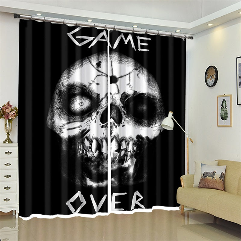 Skull And Letter Pattern 3D Polyester Custom Halloween Scene Curtain For Living Room