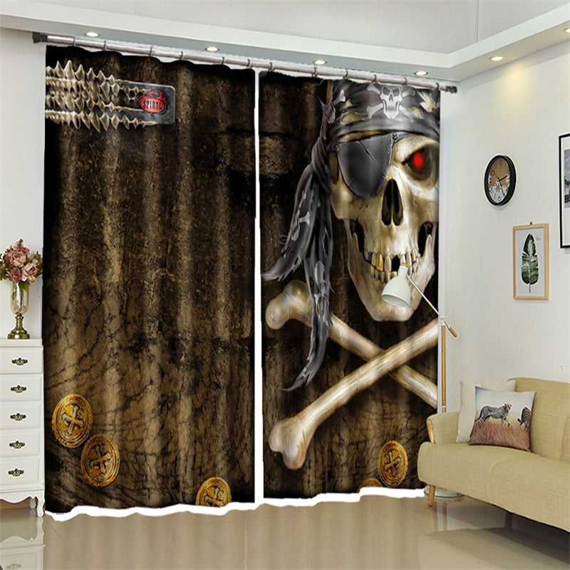 3D Skull Pattern Polyester Custom Halloween Scene Curtain For Living Room