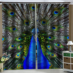 3D Print Peacock Window Curtains Polyester Modern Blue Blackout Custom 2 Panels Drapes for Living Room Bedroom No Pilling No Fading No off-lining