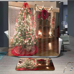 3D High Quality Delicate Christmas Tree Print Bathroom Shower Curtain Set