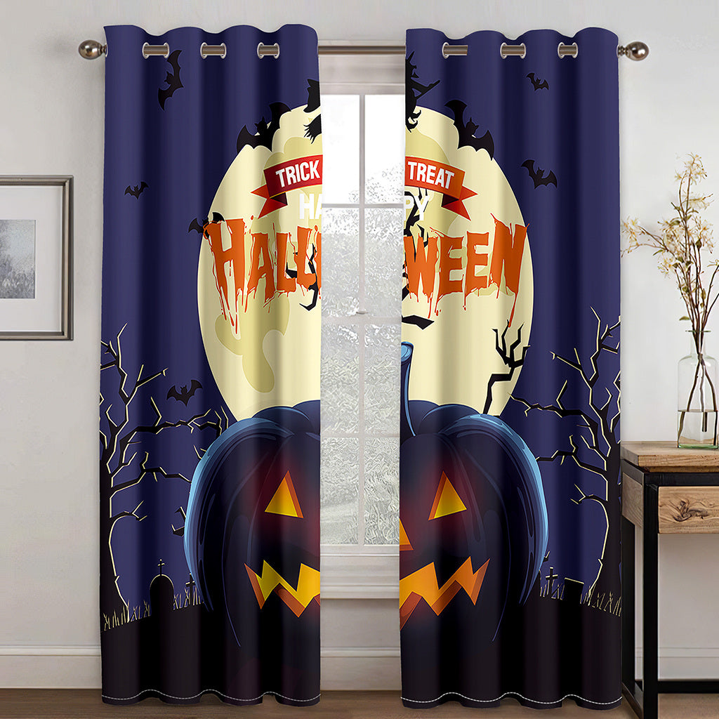 3D Printed Curtains Black Halloween Pumkin Blackout Decoration Window Shading Curtain Custom 2 Panels Drapes