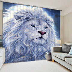 3D White Lion King Printed Thick Polyester Animal Style 2 Panels Custom 3D Curtain