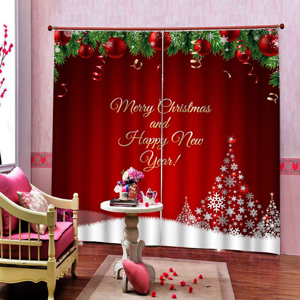 Christmas 3D Printed Window Curtains Decoration Red Polyester Blackout Custom 2 Panels Drapes for Living Room Bedroom No Pilling No Fading No off-lining