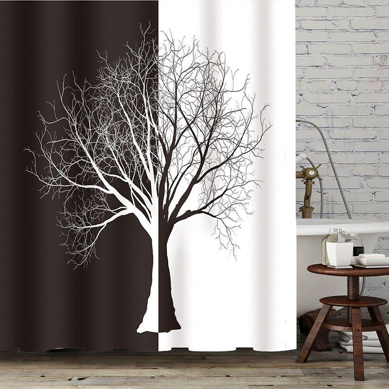 3D Shower Curtain Black and White Tree Durable Waterproof Mildew Proof Polyester