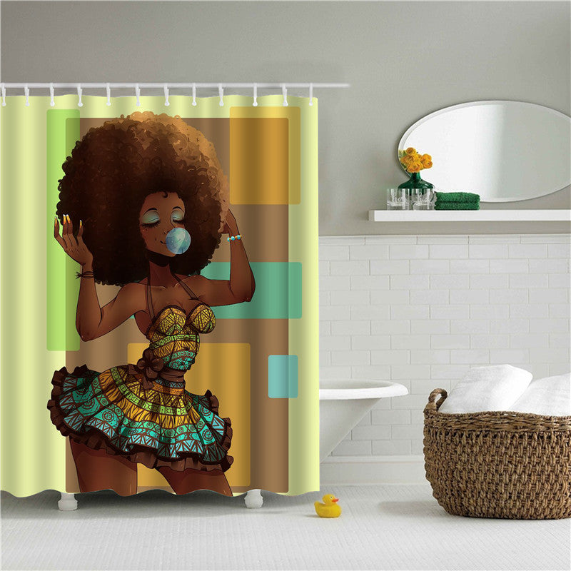 3D Afrocentric Fashion Girl Black Women Printed Polyester Bathroom Shower Curtain