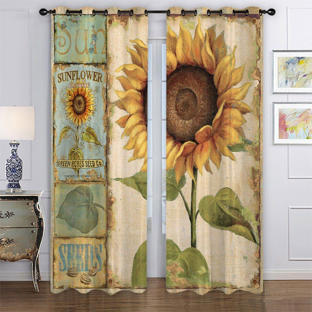 3D Print Yellow Sunflower Blackout Curtains 2 Panels Drapes for Living Room Bedroom Decoration No Pilling No Fading No off-lining Polyester